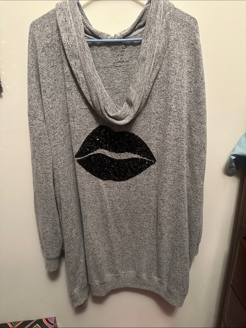torrid Gray Cowl Neck Sweater with Black Sequin Lips